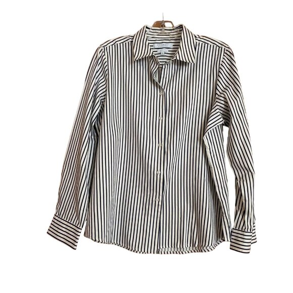 Foxcroft For Appleseeds Wrinkle-Free Navy Striped Button-Up Shirt Size 14 - Picture 1 of 7